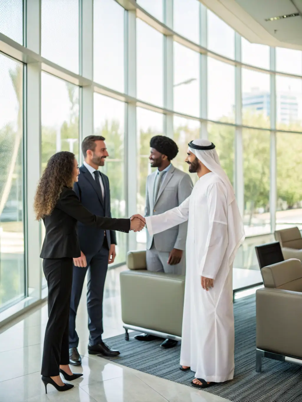 An image depicting a handshake between two professionals of different nationalities, symbolizing successful international partnerships facilitated by Lekerta.