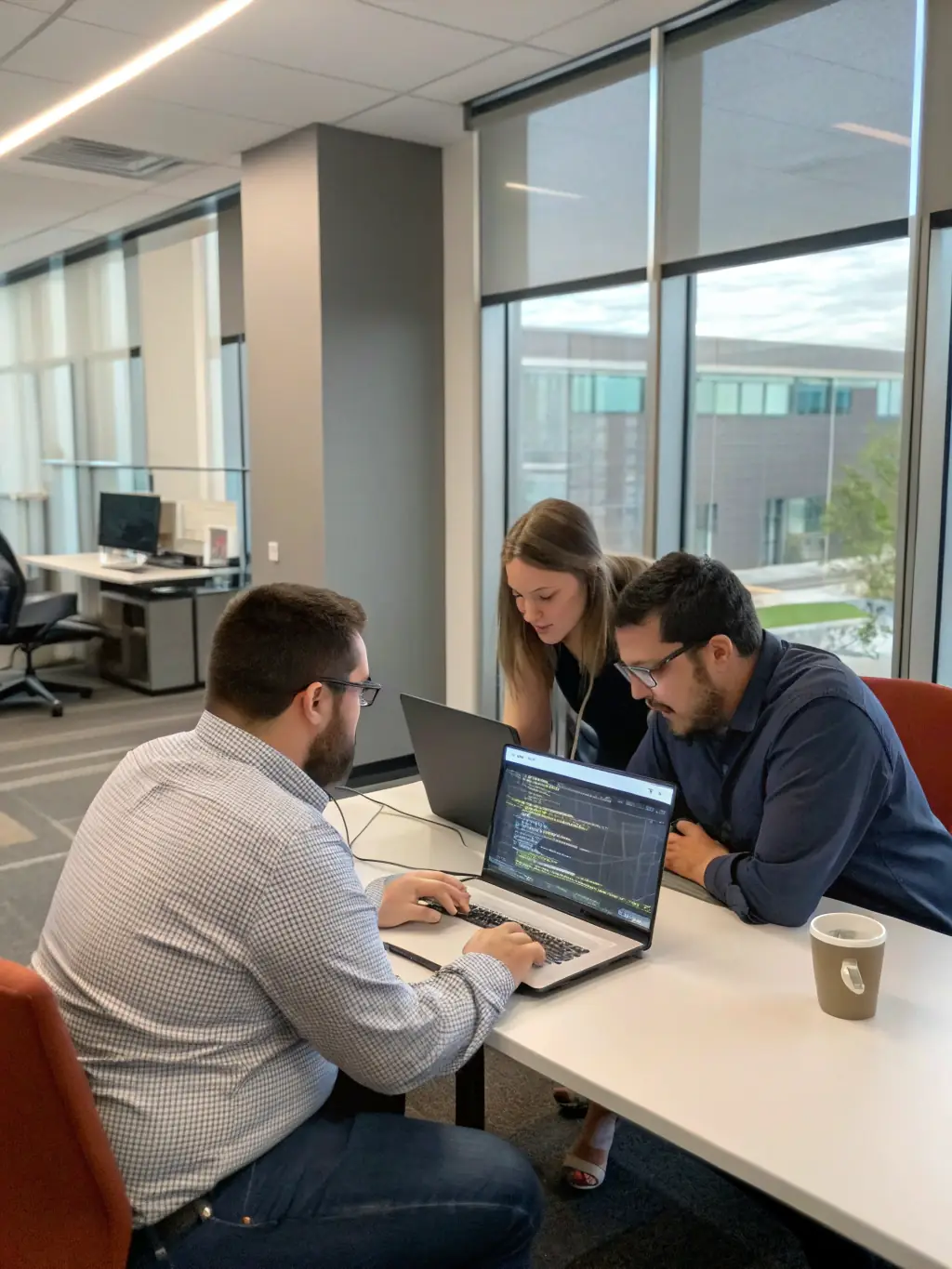 A photo of IT professionals working in a modern office, highlighting Lekerta's focus on recruiting for the technology sector.